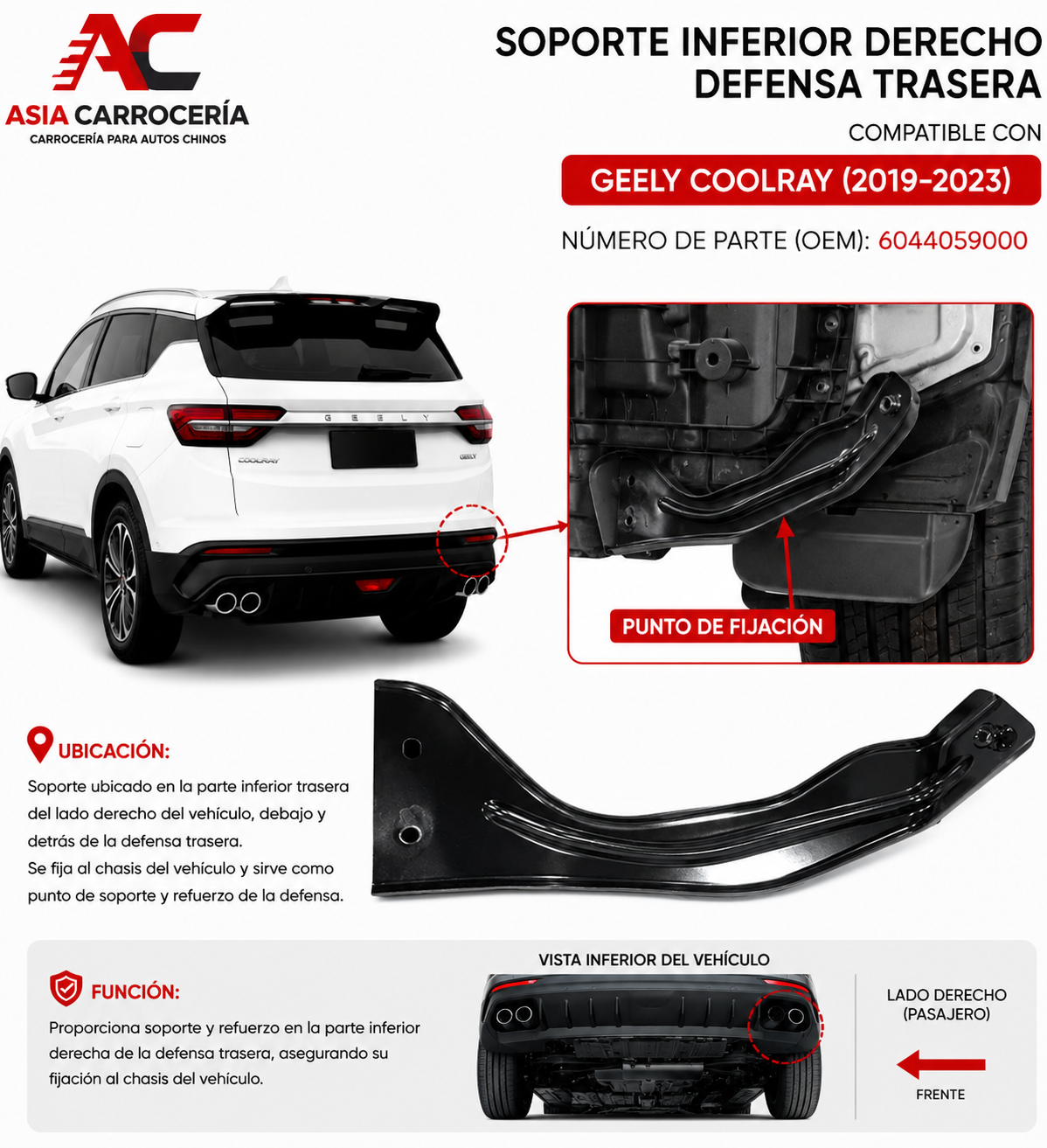Soporte Inferior Derecho Defensa Trasera Geely Coolray