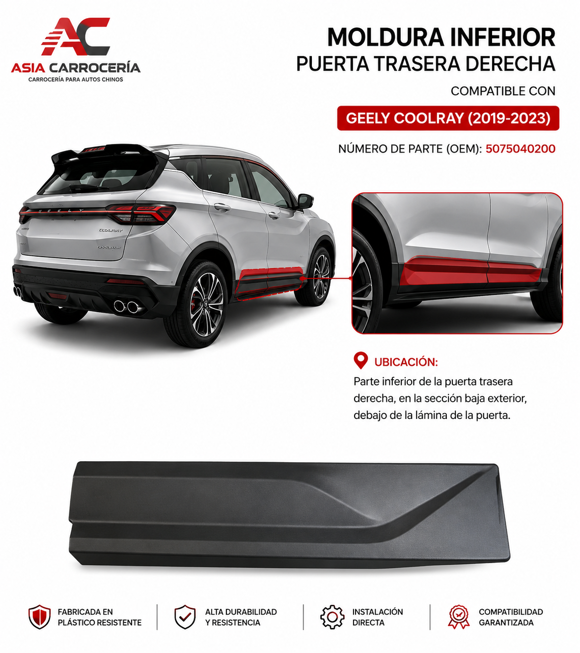 Moldura Inferior Puerta Trasera Derecha Geely Coolray