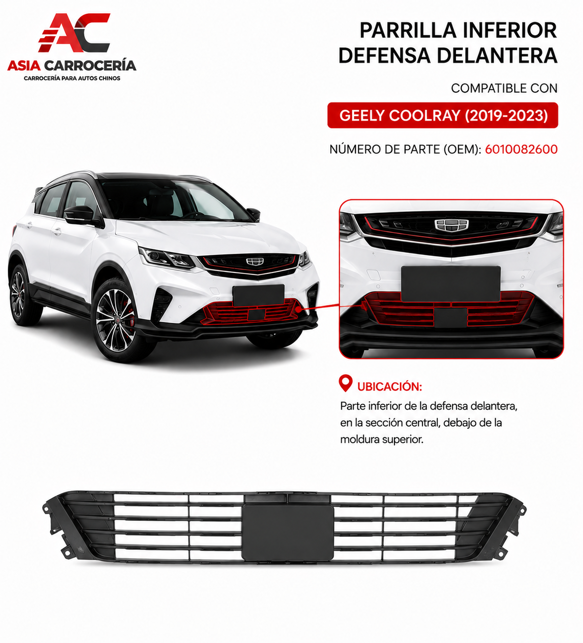 Parrilla Inferior Defensa Delantera Geely Coolray