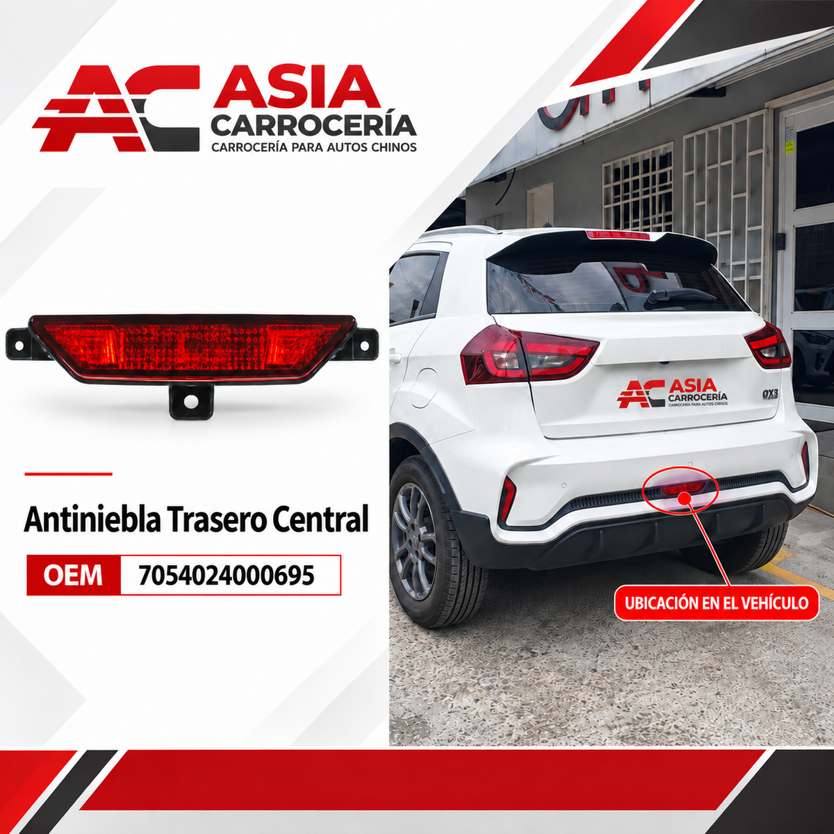 Antiniebla Trasero Central - Geely GX3 Pro