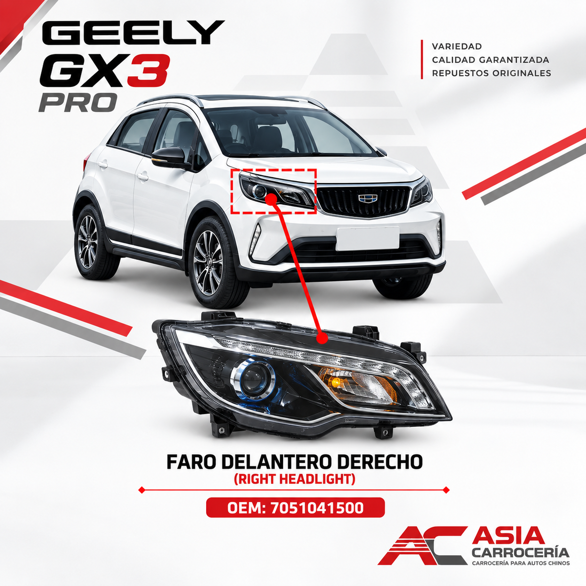 Faro Delantero Derecho - Geely GX3 Pro