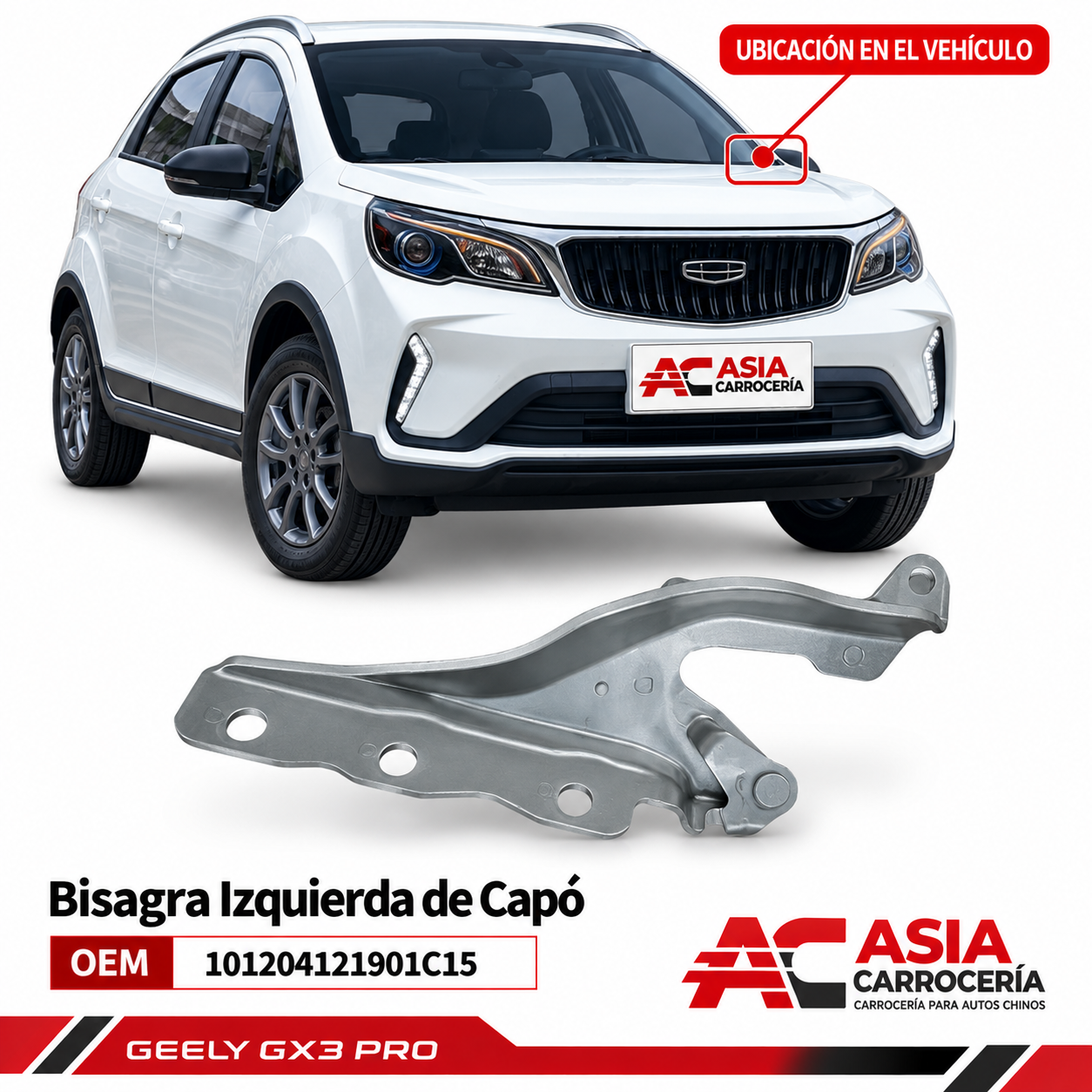 Bisagra izquierda de capó Geely GX3 Pro OEM 101204121901C15-L