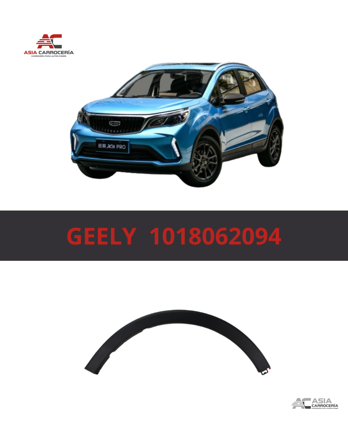 Moldura Trasera de Ceja de Rueda Delantera Derecha - Geely GX3 Pro
