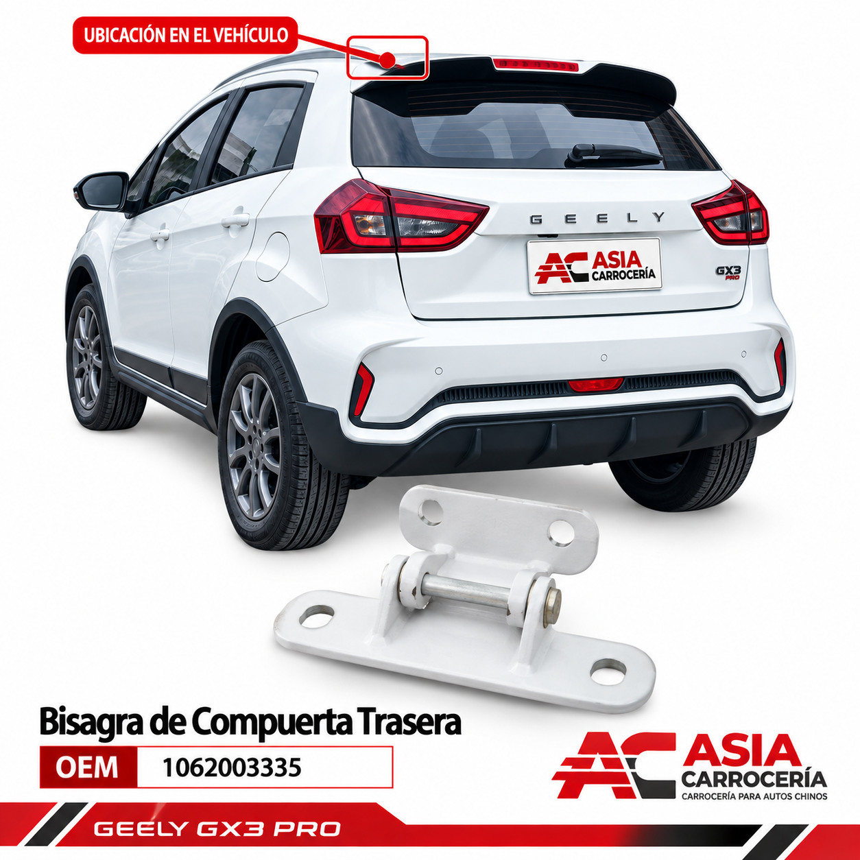 Bisagra de compuerta trasera Geely GX3 Pro OEM 1062003335
