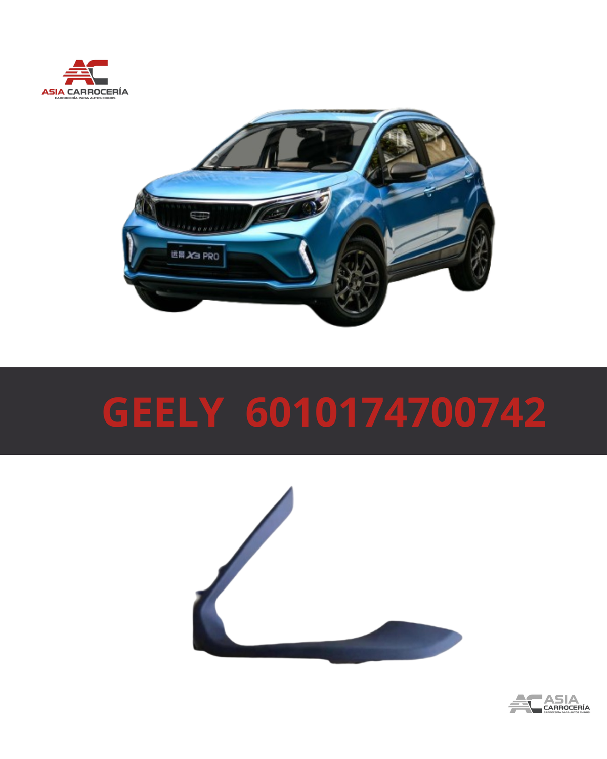 Moldura Inferior Derecha de Parachoques Delantero - Geely GX3 Pro
