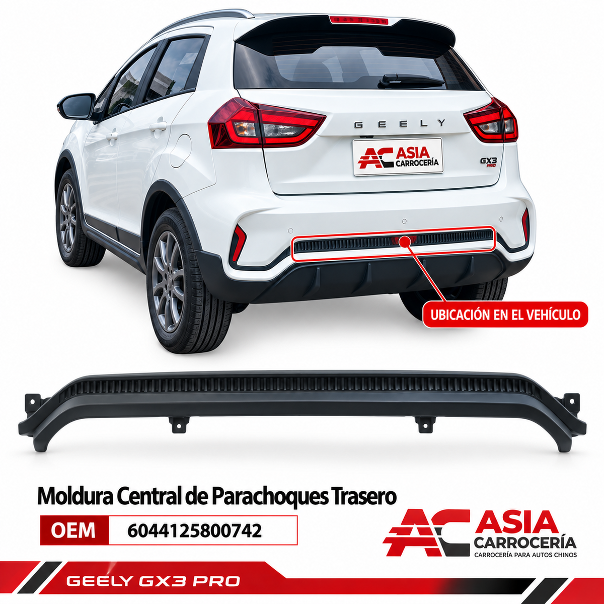 Moldura central de parachoques trasero Geely GX3 Pro OEM 6044125800742